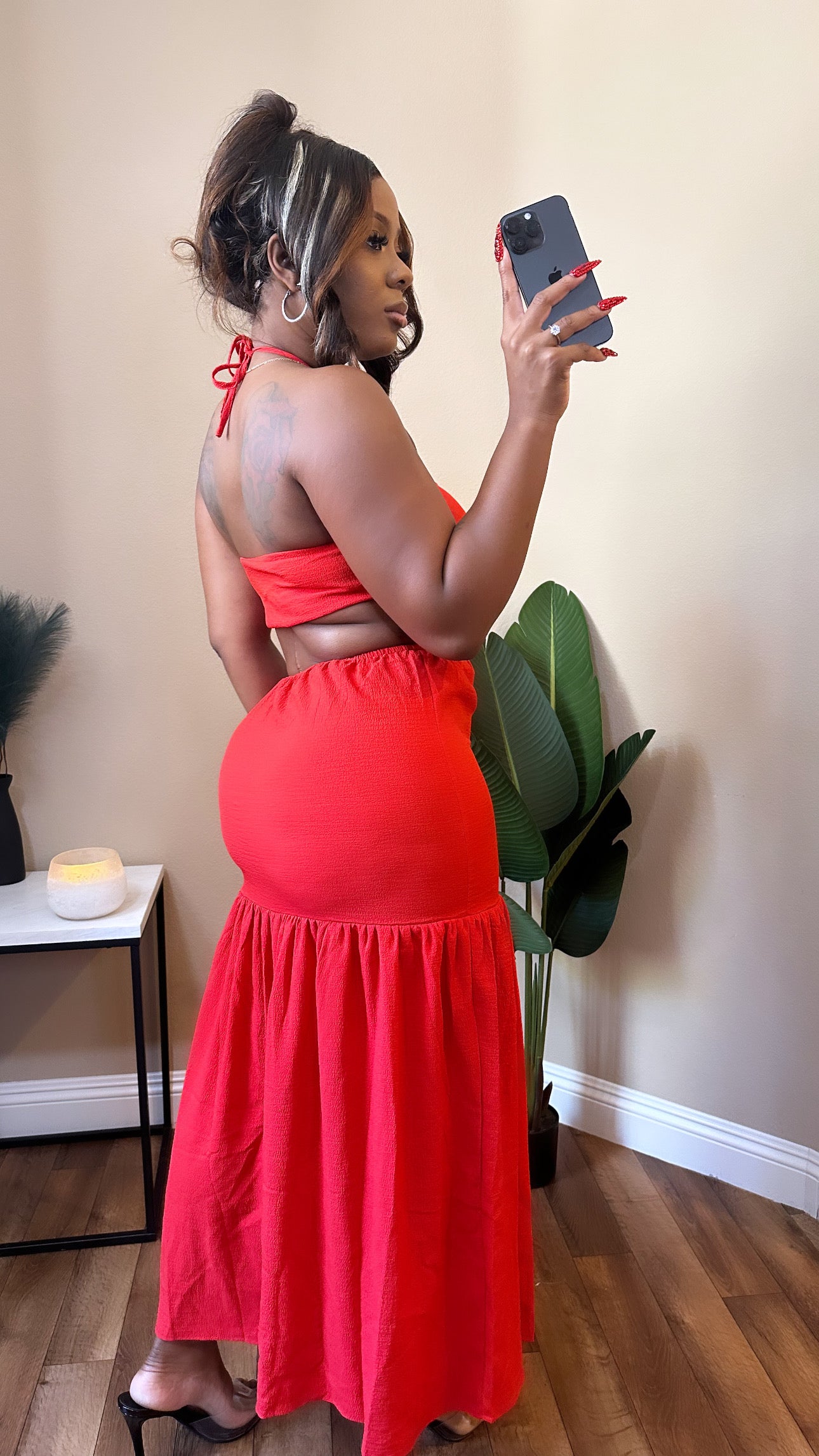 Red Halter Maxi Dress