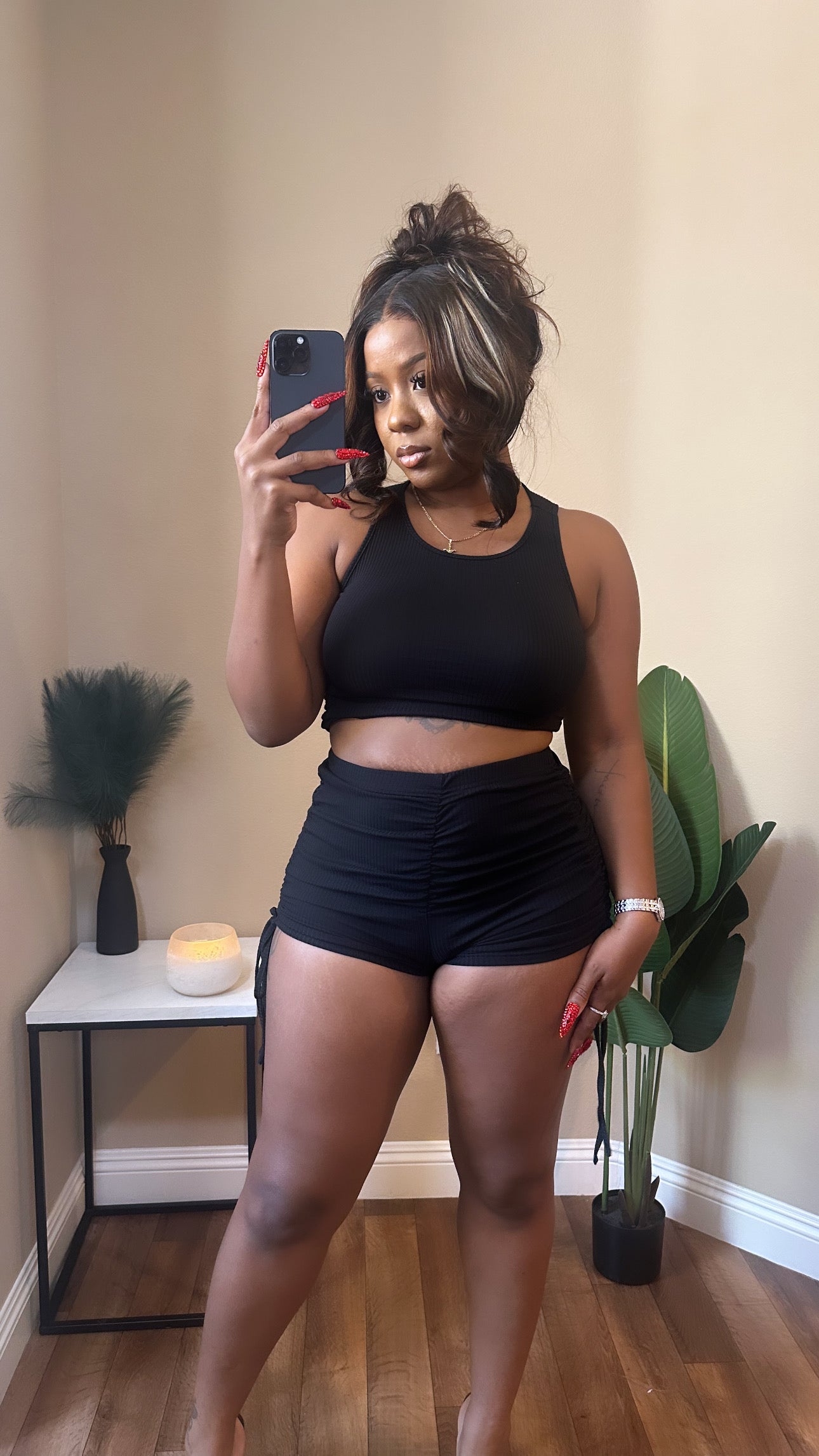 Black Ruched Short Set