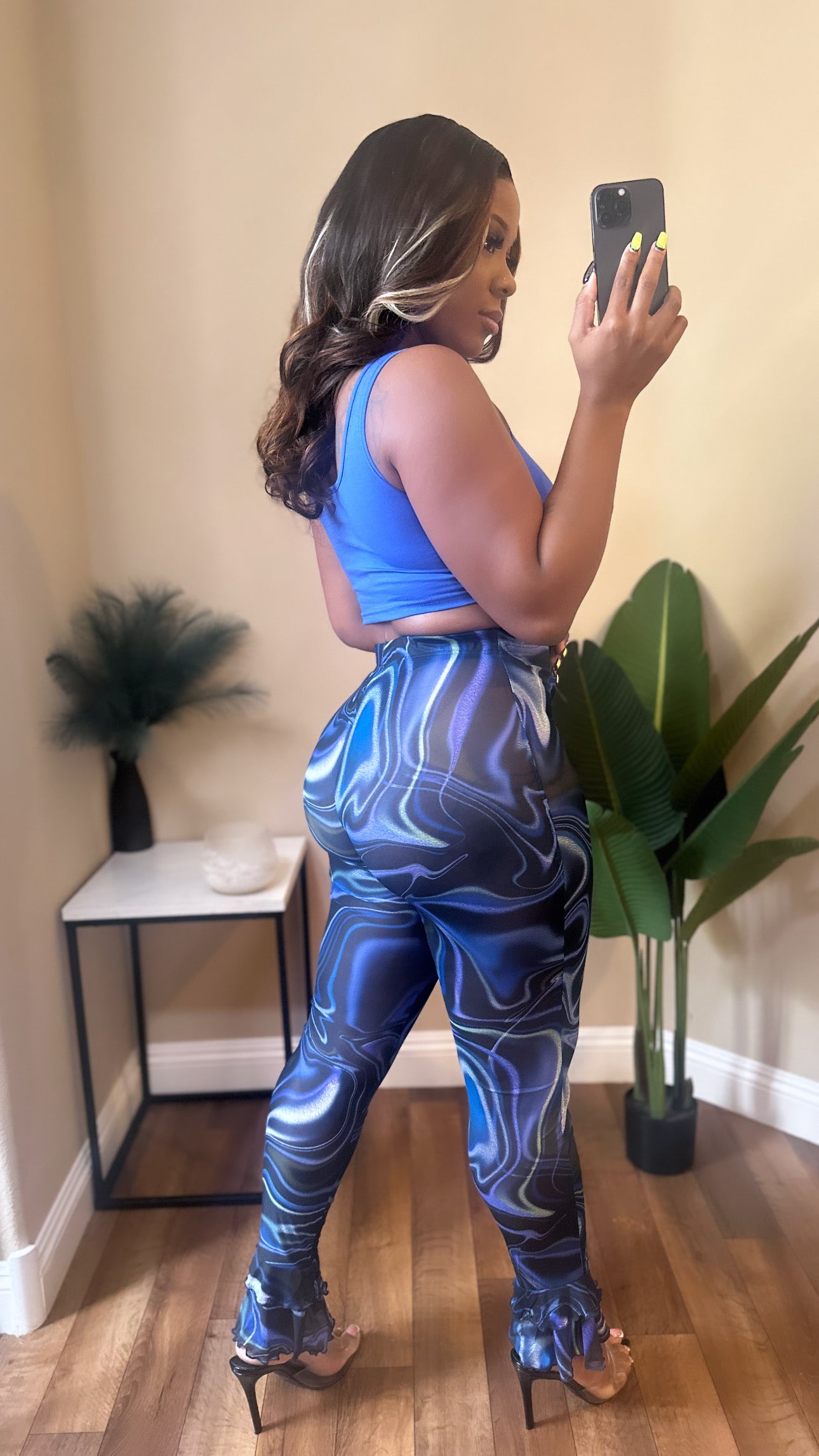 Wavy Blue Mesh Pants Set