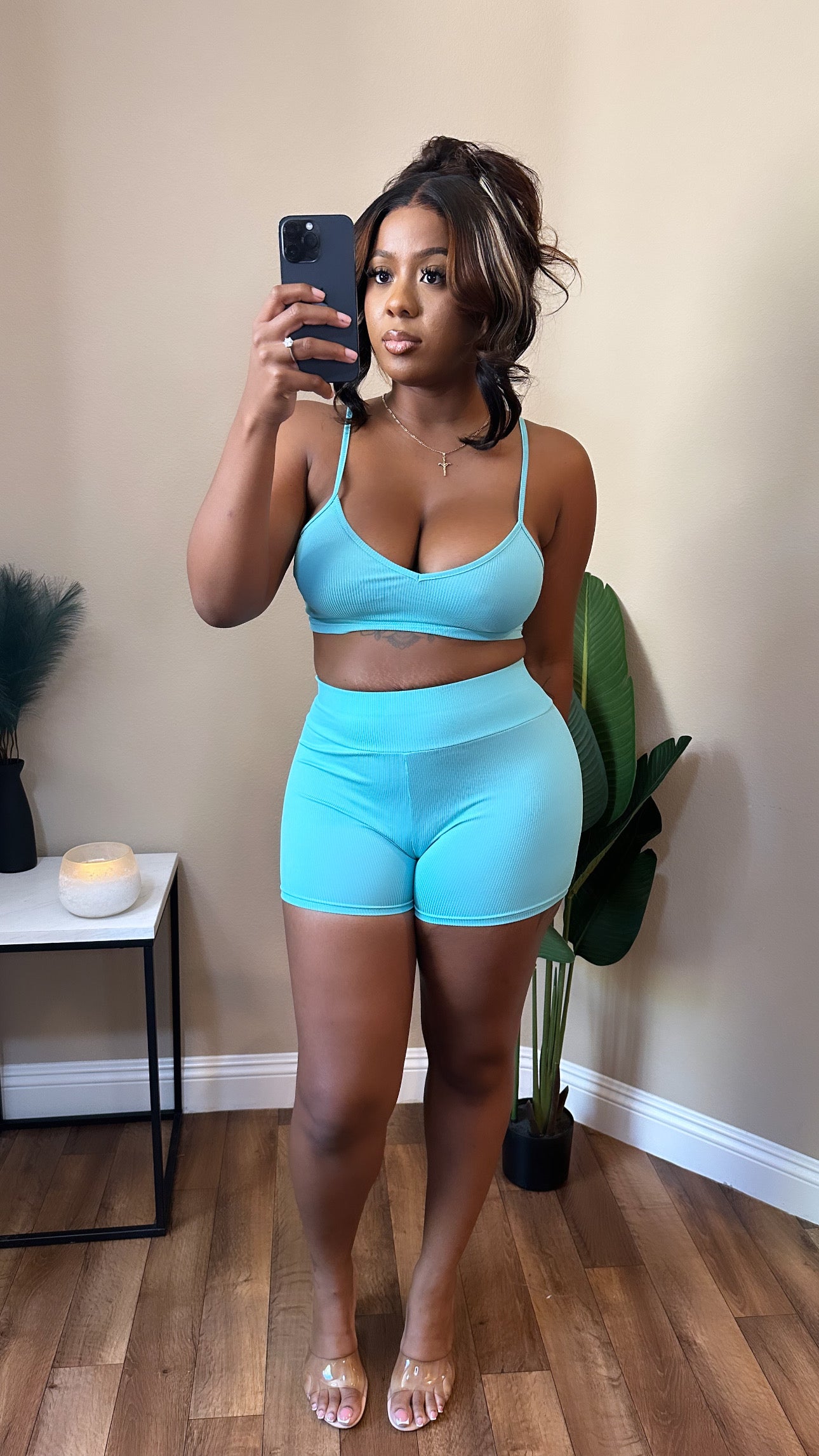 One Call Away Turquoise Short Set
