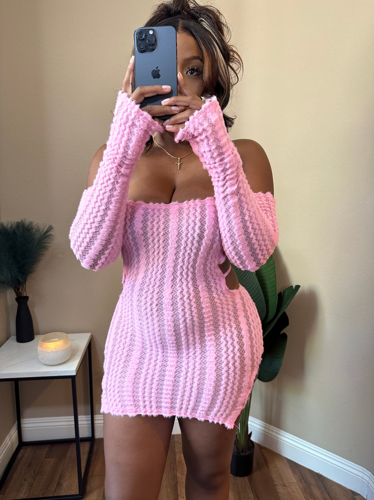 No Limit Pink Fuzzy Mini Dress