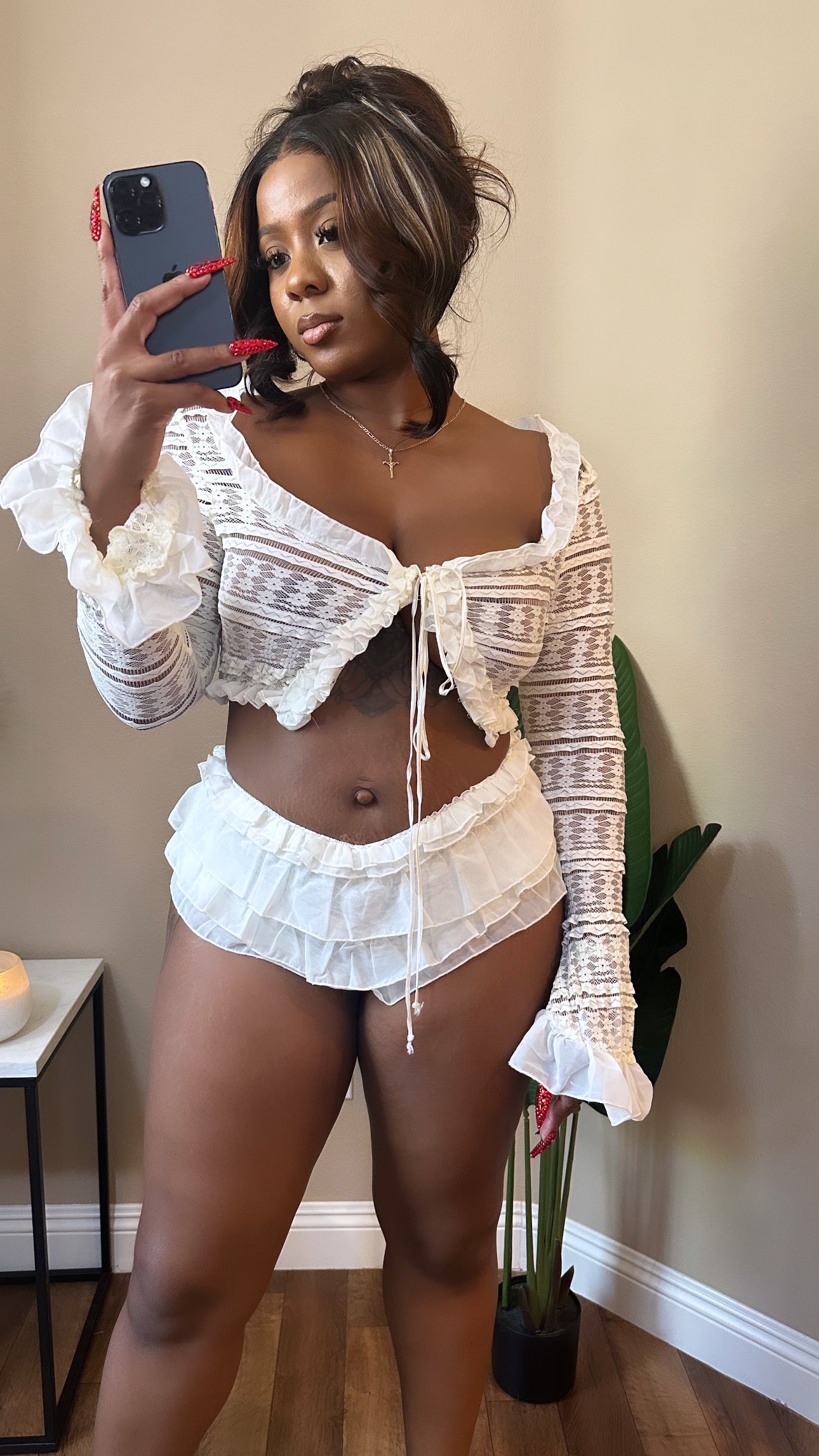 Joan Mesh Ruffle Crop Top & Short Set