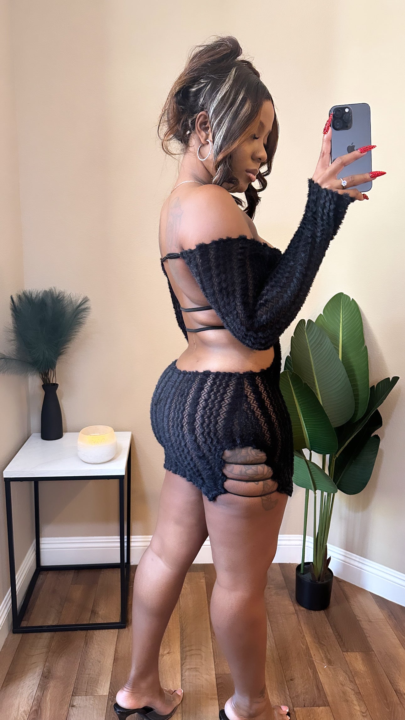 No Limit Black Fuzzy Mini Dress