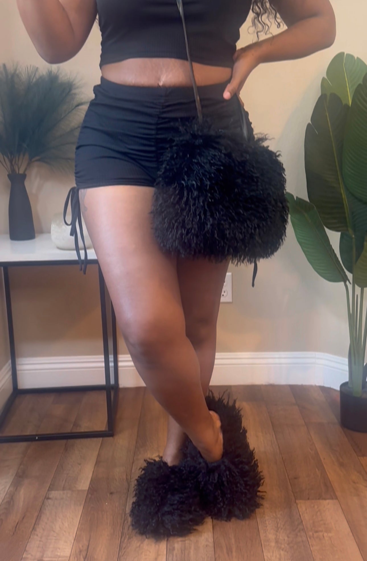 Just Kickin’ It Fuzzy Slippers & Bag Set (Black)